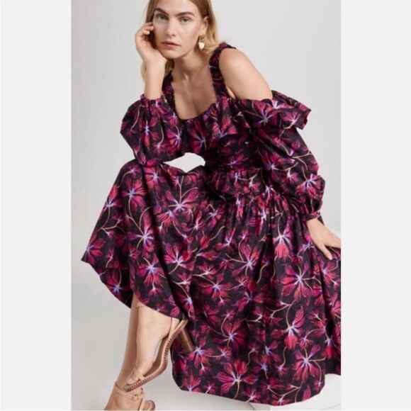Ulla Johnson Caprice Floral Cold Shoulder Long Sleeve Cotton Dress - Picture 5 of 5